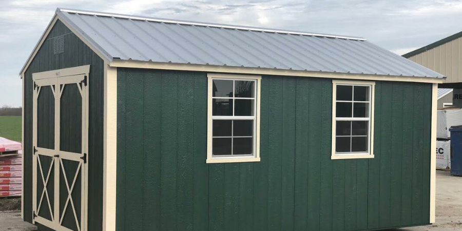 green storage shed siding