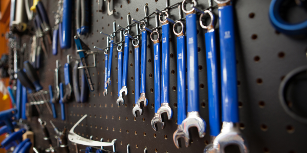 Tools on a pegboard